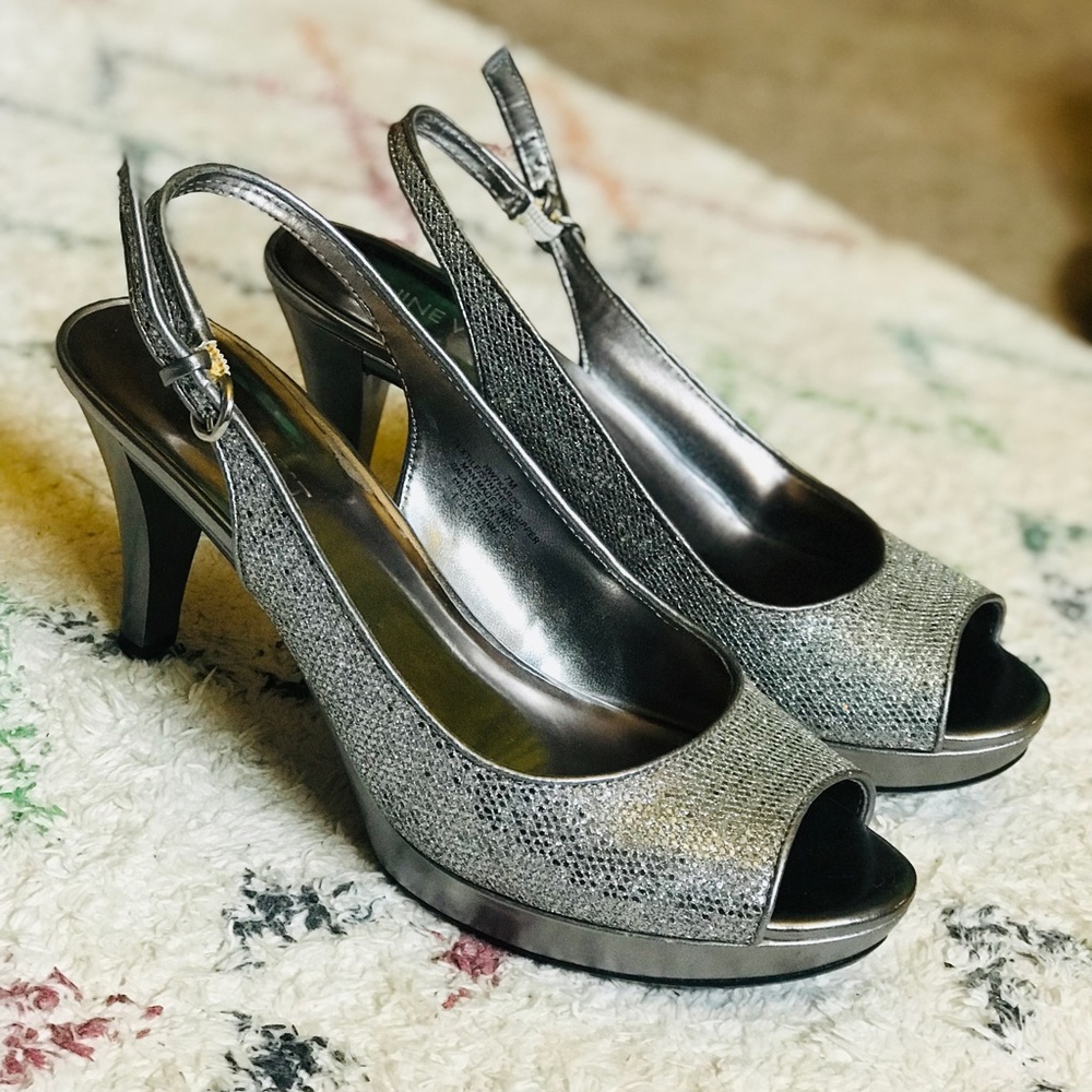 Nine West Silver Peep Toe Heels